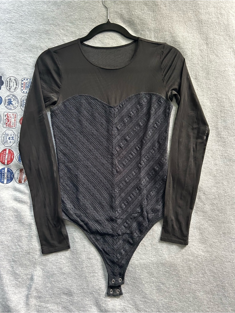 Abercrombie Black Mesh Long Sleeve Lace-Front Bodysuit